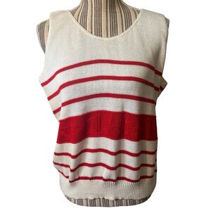 Vintage Sweater Vest Size 18W White Red Stripes Nautical Picket & Post Acrylic
